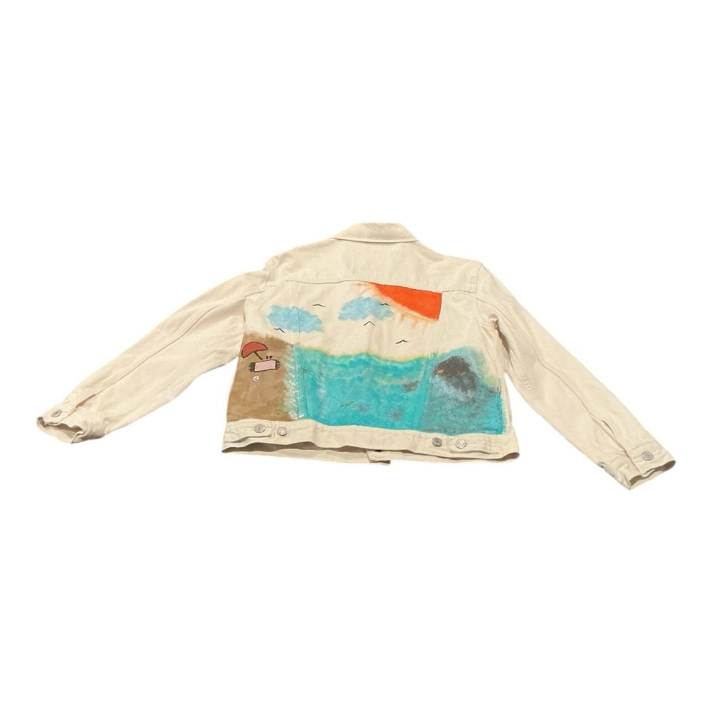 Levi’s Custom Hand Painted Denim Jacket Size S Cream Off-White One of a Kind Art - Picture 8 of 9